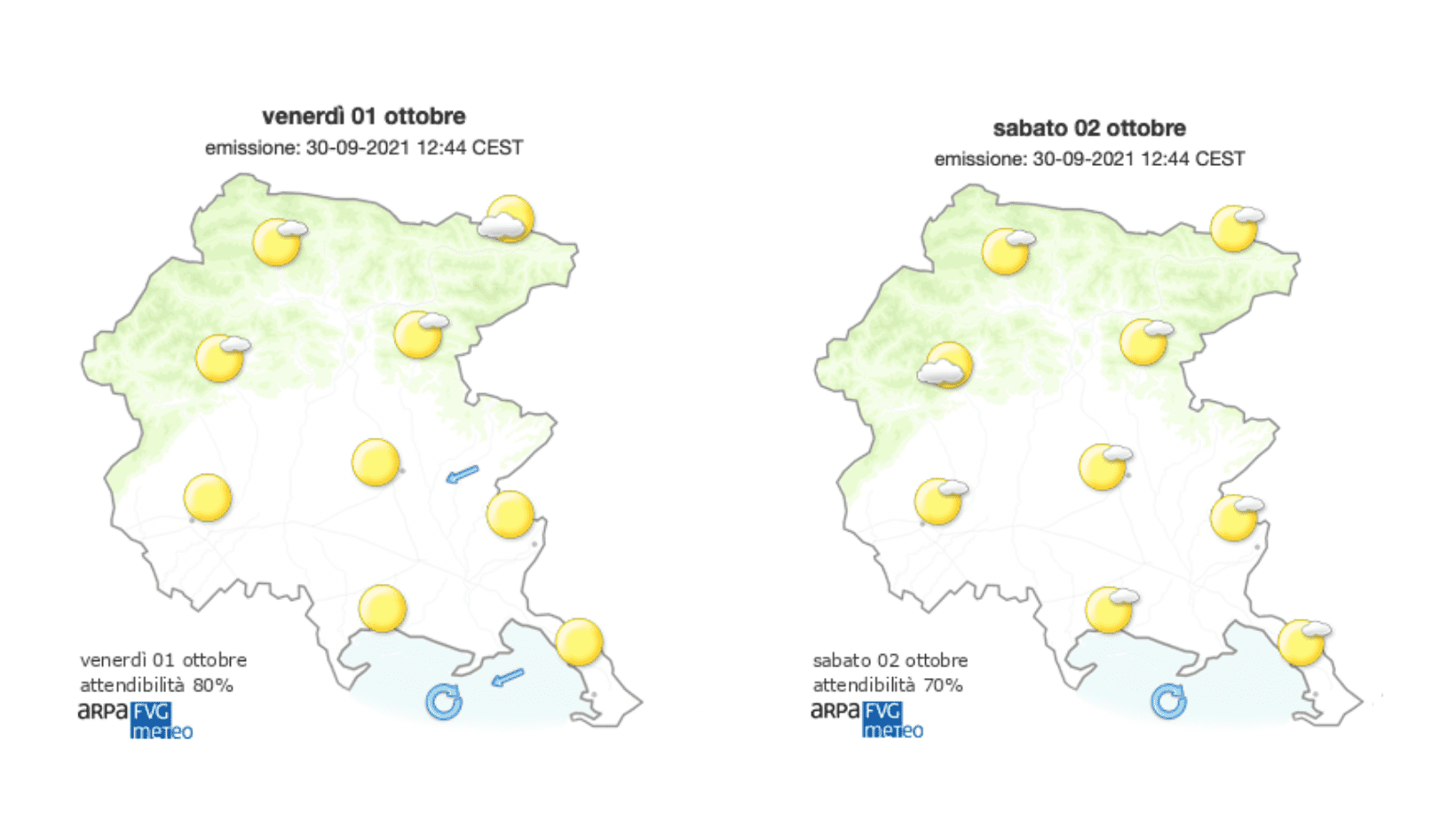 Meteo, ottobre inizia con il sole sul Goriziano fino a lunedì